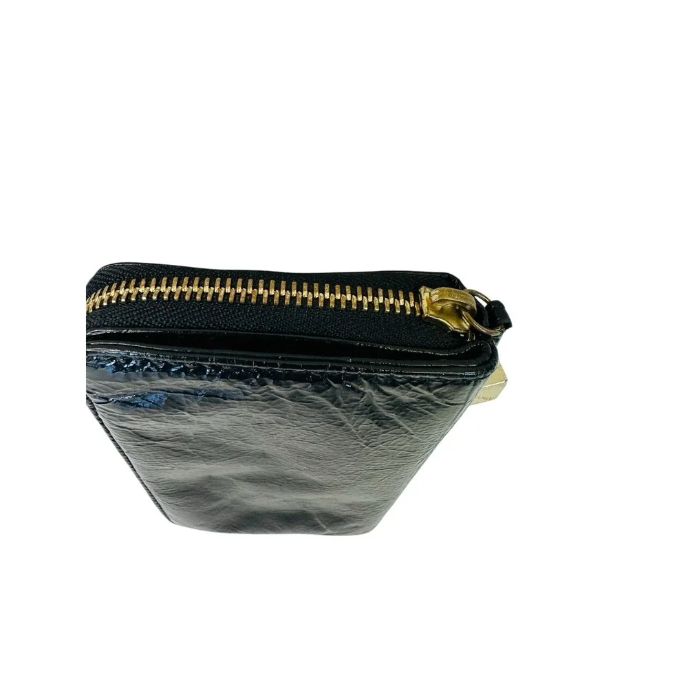 See By Chloe Black Leather  Zip Around Compact Wallet 6 Card Holder Snap Closure